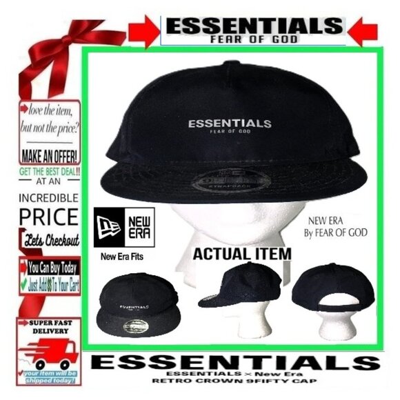 🛑ESSENTIALS New Era ➕ FEAR 🆒 CAP Retro Crown 9Fifty Strapback HAT💸BUY NOW‼️🟢 - Picture 2 of 16